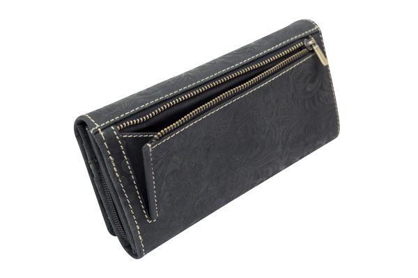 Große Damenlangbörse natur Damen Portemonnaie im Vintage Look LEAS in Echt-Leder, schwarz